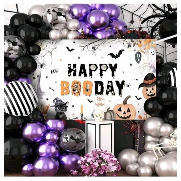 MEHOFOND Happy Booday Party Backdrop, Halloween Ghost Happy Birthday Party Decor - Picture 6 of 6